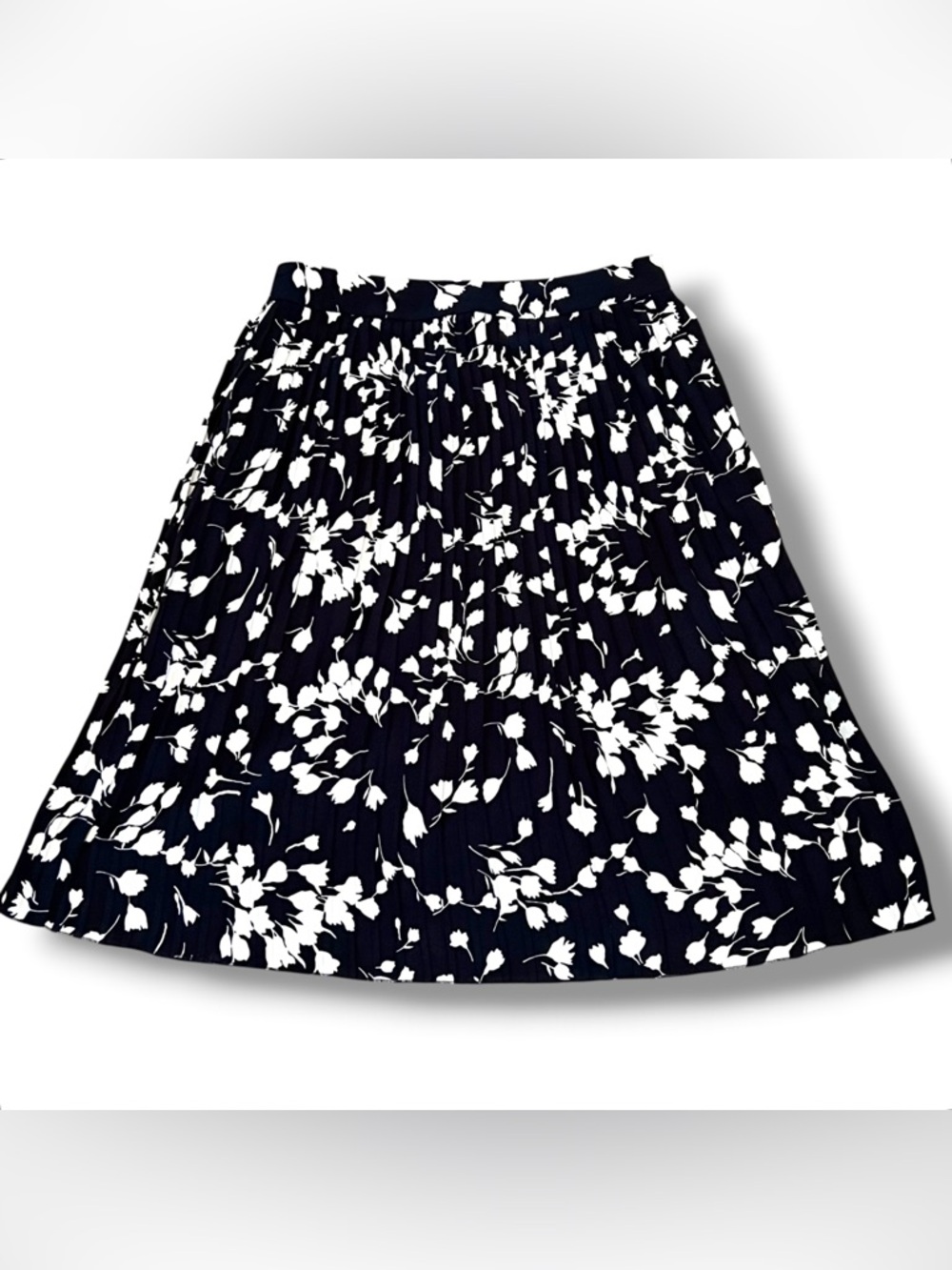 J Crew Long Skirt Sz 14 Navy White Floral Pleated $79.50 NWT C-2